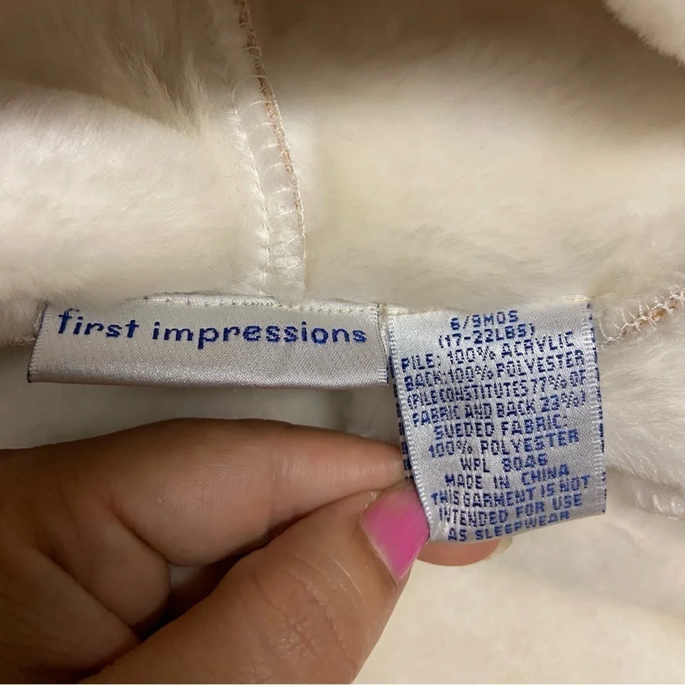 First Impressions Faux Suede Hooded Coat Size 6/9 months - Picture 2 of 5